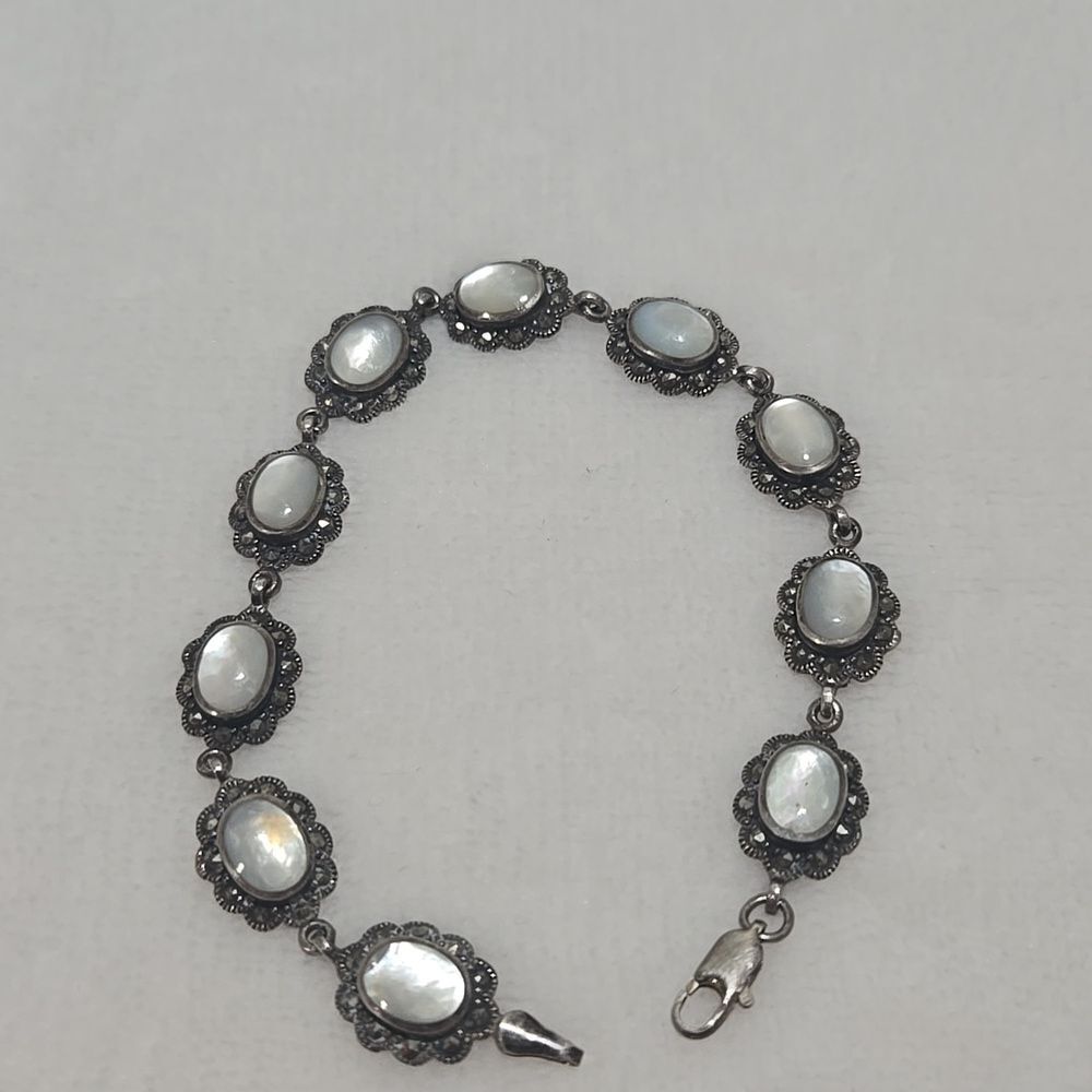Art Deco Sterling Silver Moonstone And Marcasite Bracelet